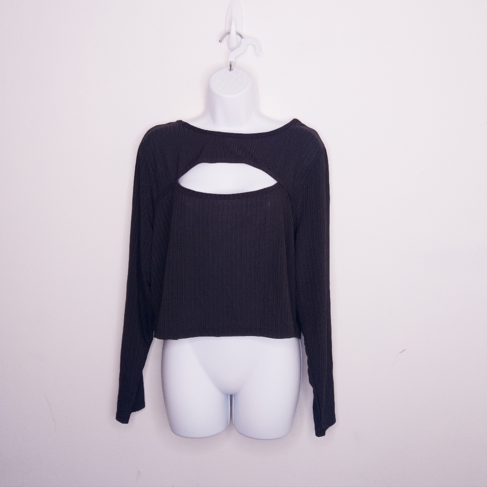 Abound Nordstrom Women's Cut Out Shirt Black Plus Size 3X Long Sleeve Top